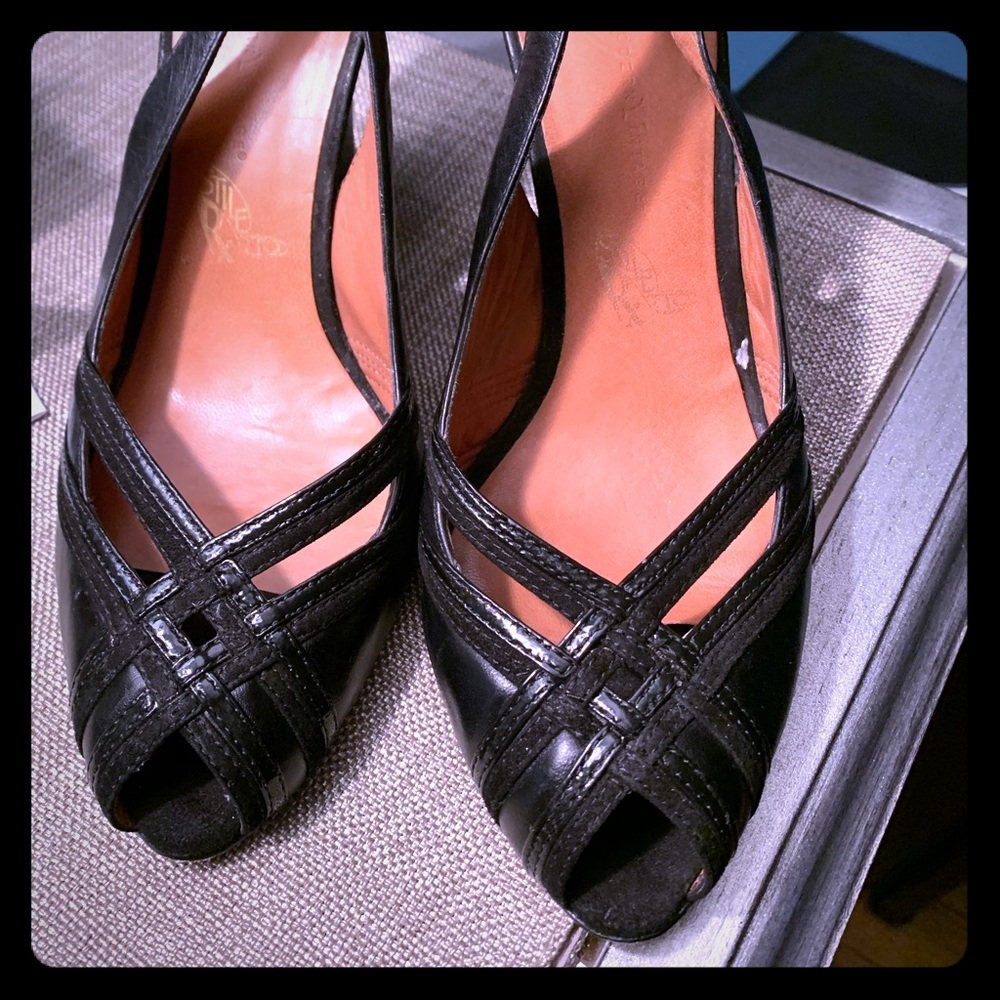 Black Modern Vintage Slingback Wedge Shoes